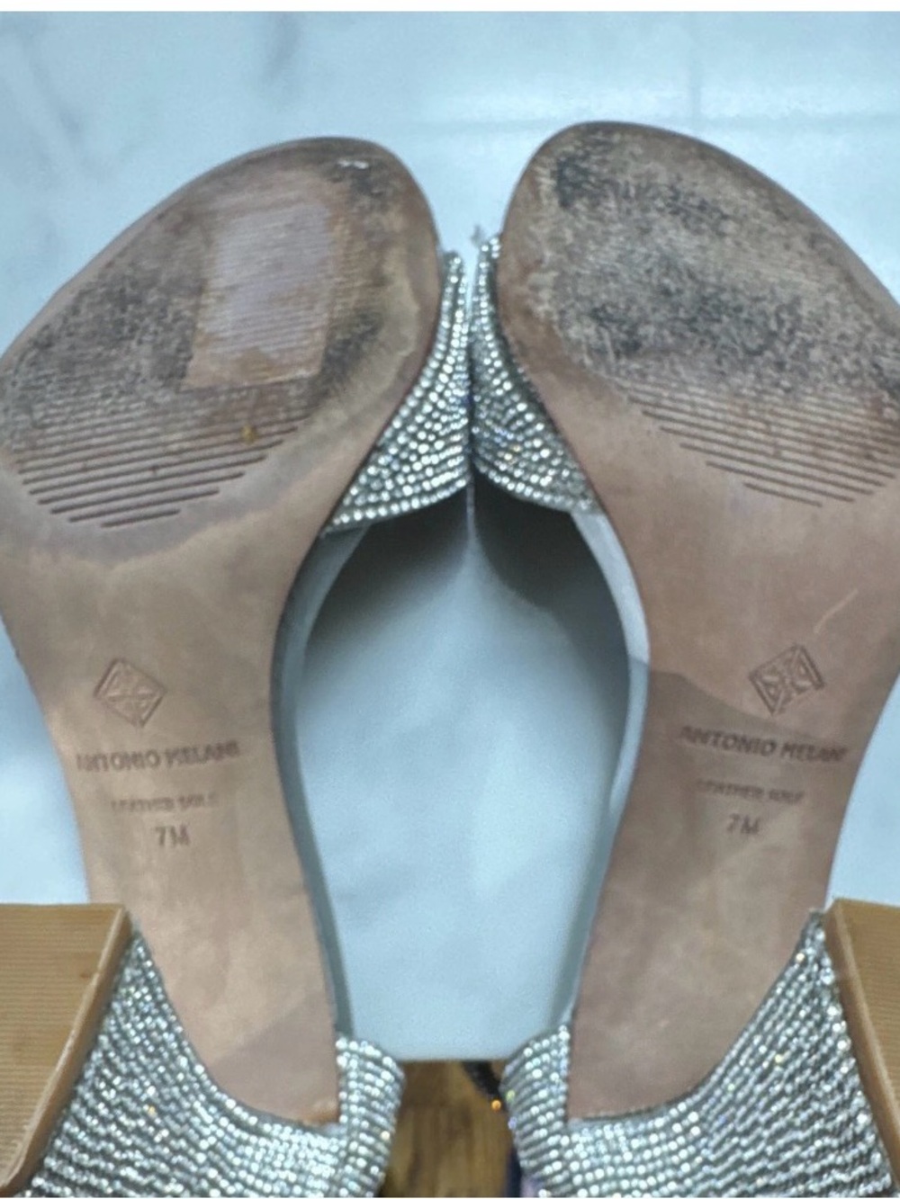 ANTONIO MELANI Silver Crystal Block Heel Sandals - Picture 4 of 4